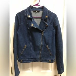 Sugar Lips Assymetric Zipper Closure Denim Jacket Relaxed Cotton Size L